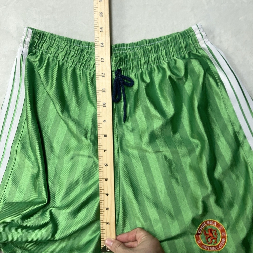 Vintage 90s Manchester United adidas Shorts 3 Stripes Shiny Silky Dazzle Green - Picture 10 of 10
